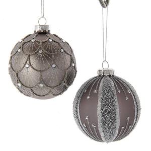 Kurt S. Adler 6pc Silver & Black Jeweled Glass Ball Ornaments Set