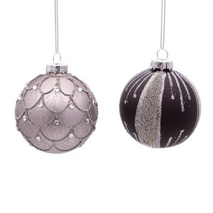 Kurt S. Adler 6pc Silver & Black Jeweled Glass Ball Ornaments Set alternate view