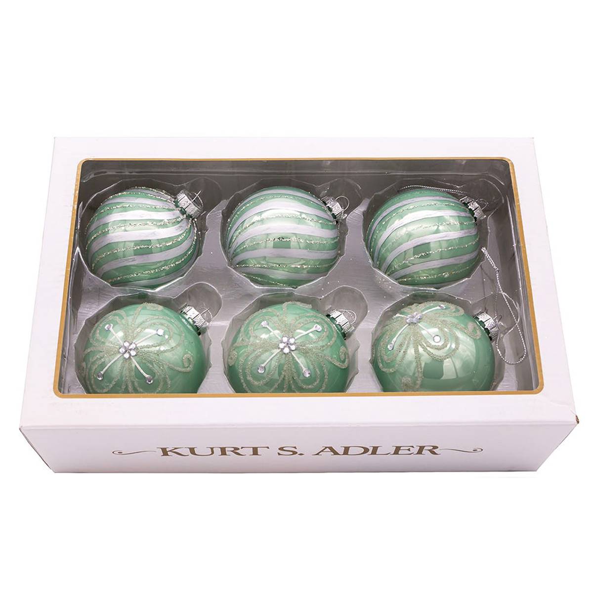 Kurt S. Adler 6pc. Silver Aqua Embellished Ball Ornaments Set