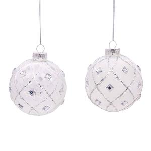 Kurt S. Adler 6pc. Jeweled Clear Feather White Ball Ornament Set alternate view