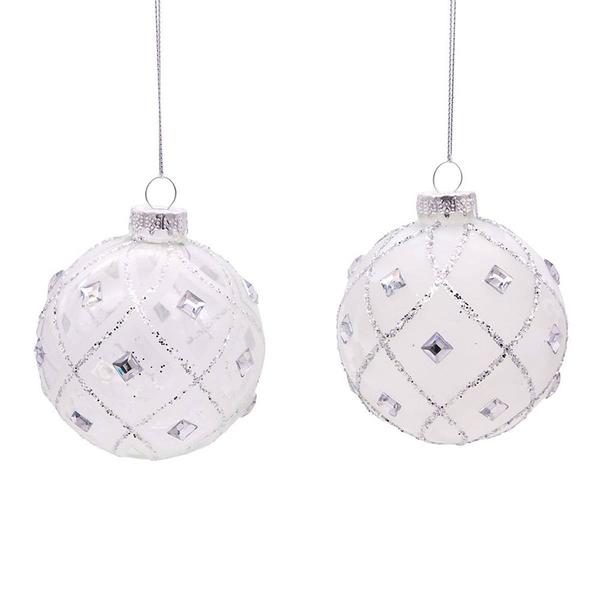 Kurt S. Adler 6pc. Jeweled Clear Feather White Ball Ornament Set alternate view