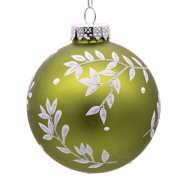 Kurt S. Adler 6pc. 80MM Green Leaf Design Ball Ornaments alternate view