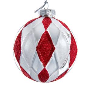Kurt S. Adler 80mm Glass Red White & Silver 6pc. Ball Ornament