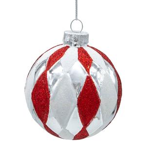 Kurt S. Adler 80mm Glass Red White & Silver 6pc. Ball Ornament alternate view