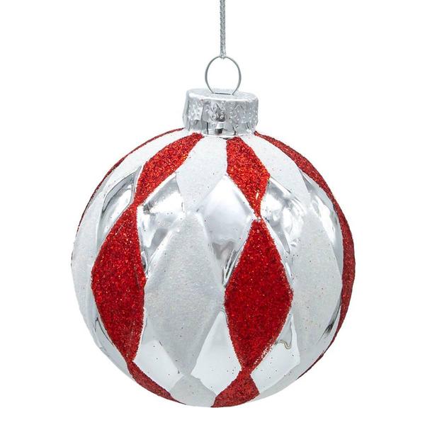 Kurt S. Adler 80mm Glass Red White & Silver 6pc. Ball Ornament alternate view