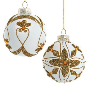 Kurt S. Adler 80mm White Balls w/ Gold Beads 6pc. Set