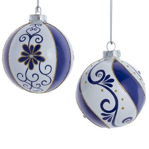 Kurt S. Adler 80mm 6pc. Blue & White Glass Balls Set