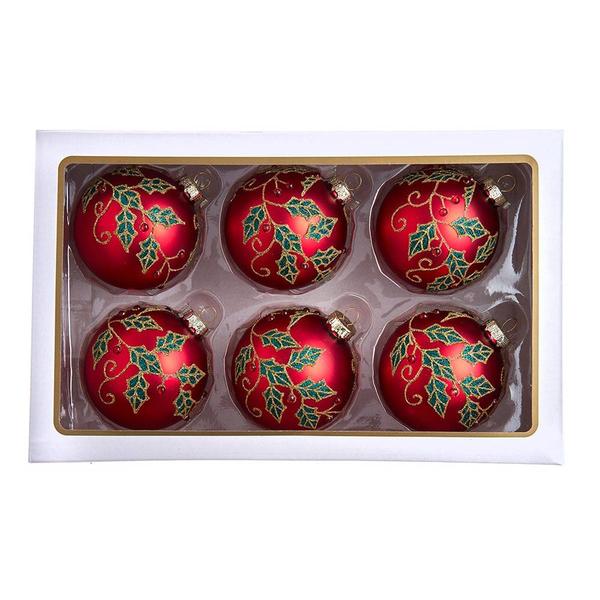 Kurt S. Adler 6pc. Glass Red Berry & Holly Ball Ornament Set