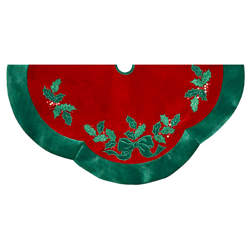 Kurt S. Adler 48in. Velvet Red & Green Applique Tree Skirt