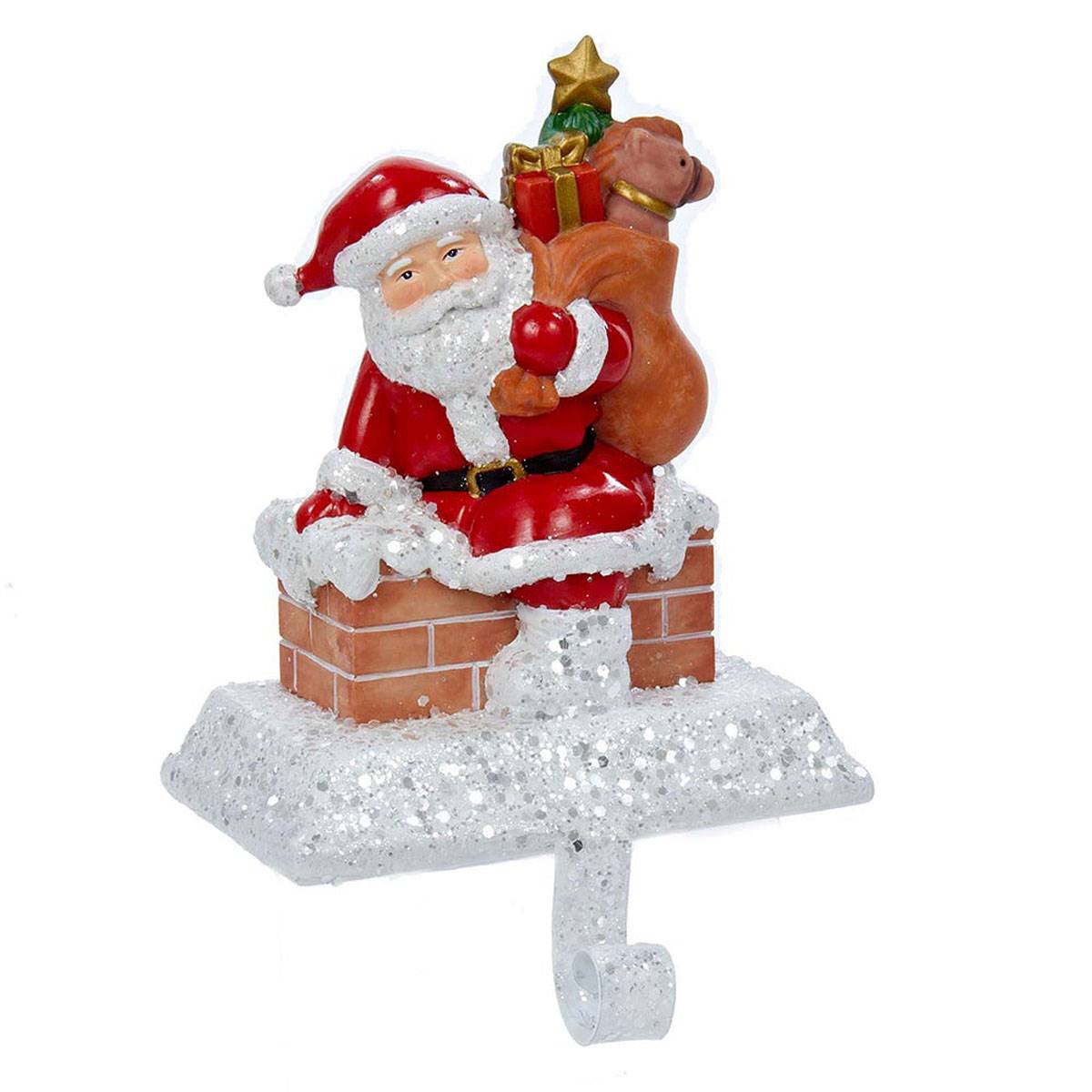 Kurt S. Adler 6.5in. Resin Santa With Gift Box Stocking Holder
