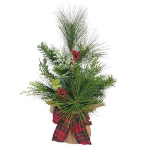 Kurt S. Adler 18in. Berries & Plaid Ribbon Mini Green Tree Decor