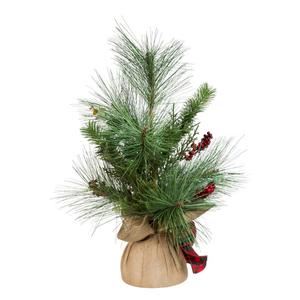 Kurt S. Adler 18in. Berries & Plaid Ribbon Mini Green Tree Decor alternate view
