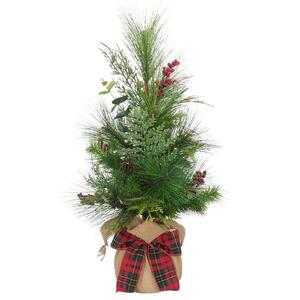 Kurt S. Adler 2ft. Berries & Plaid Ribbon Pine Tree