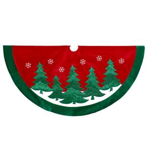 Kurt S. Adler 48in. Red Velvet w/Green Trees Tree Skirt