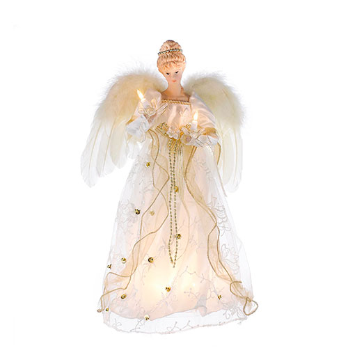 Kurt S. Adler 16in. 10 Light Ivory & Gold Angel Tree Top
