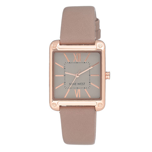 Womens Nine West Taupe Strap Rectangle Watch - NW-2116TPRG