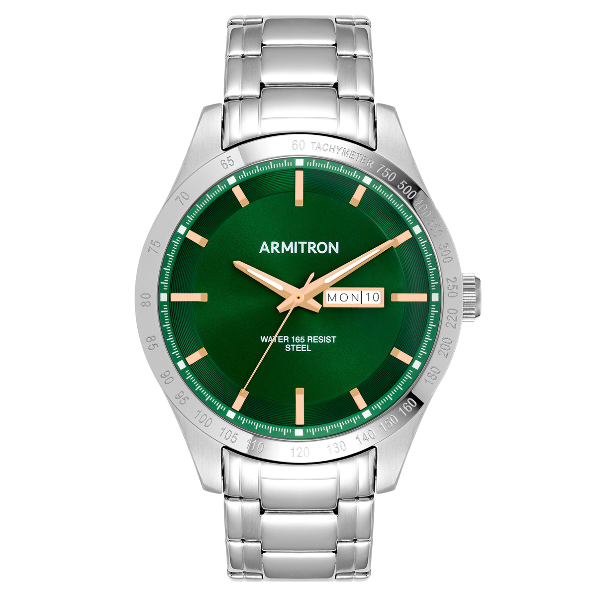 Mens Armitron Silver-Tone Green Dial Watch - 20-5174GNSV