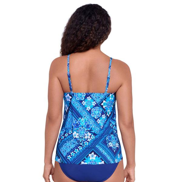 Womens American Beach Indigo Tapestry Tiered Tankini Swim Top alternate view