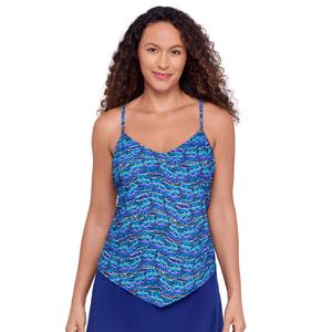 Womens American Beach Cool Waves Hanky Hem Tankini Swim Top