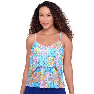 Womens American Beach Libson Tiles Tiered Tankini Swim Top