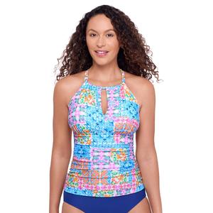 Womens American Beach Libson Tiles High Neck Tankini Swim Top