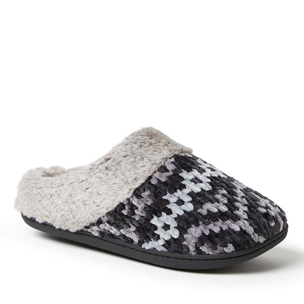 Womens Dearfoams(R) Cani Chenille Clog Slippers - Black alternate view