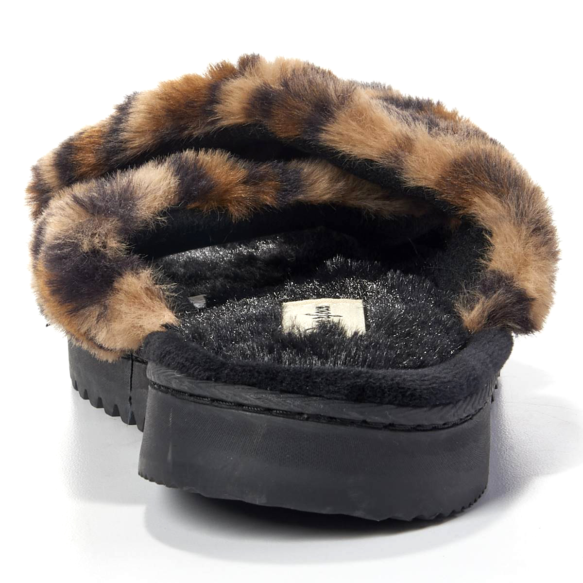 Womens Dearfoams(R) Miranda Leopard Pile X-Band Slide Slippers