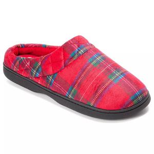 Womens Dearfoams(R) Darcy Velour Clog Slippers - Red Plaid