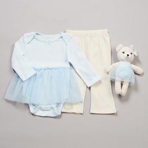 Baby Girl (NB-9M) Floral Threads 3pc. Blue Bow Tutu Bodysuit Set