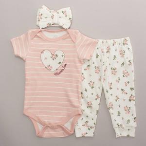 Baby Girl (NB-9M) Elephant & Castle 3pc. Floral Joggers Set