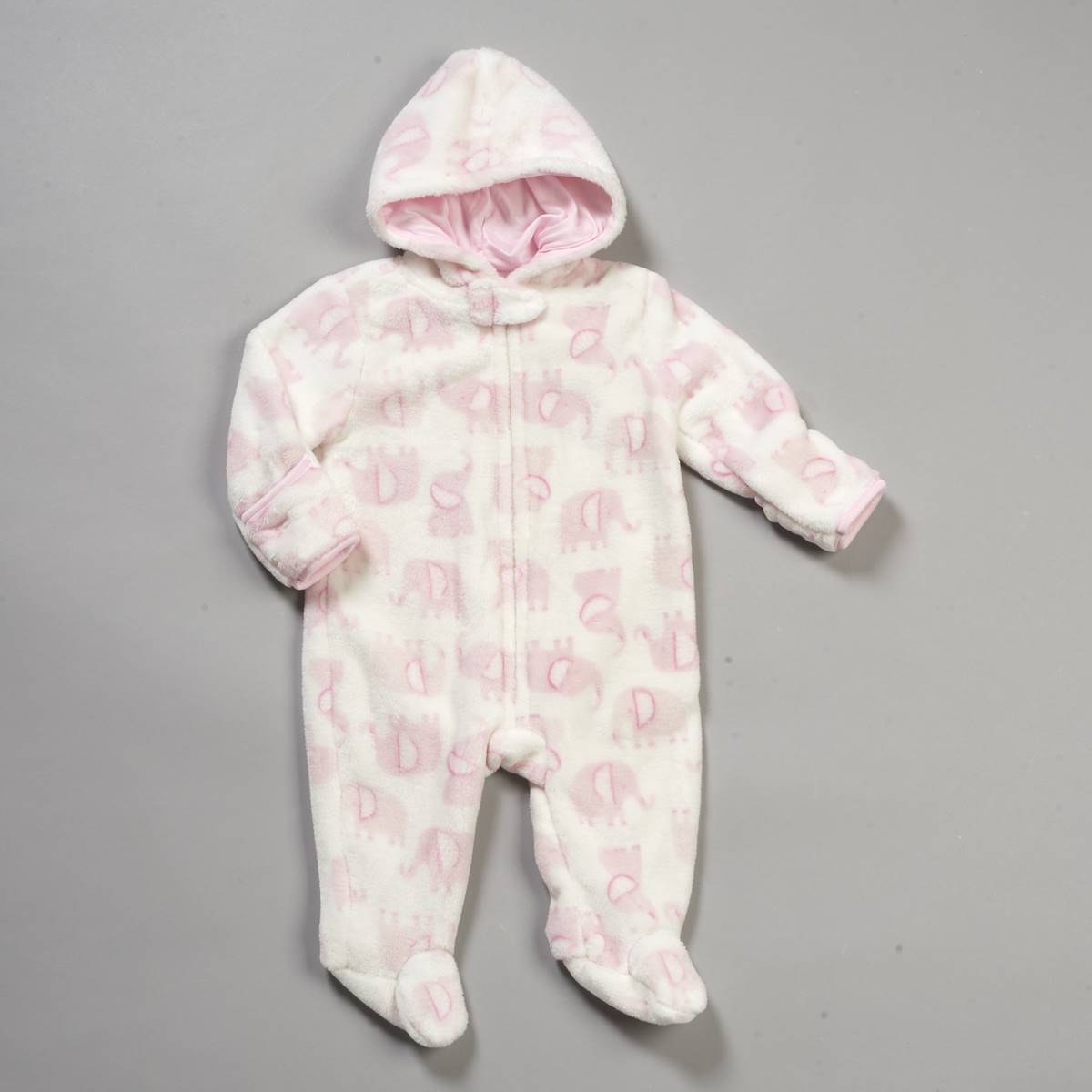 Baby Girl (NB-9M) Baby Gear(R) Pink Elephant Hooded Coveralls