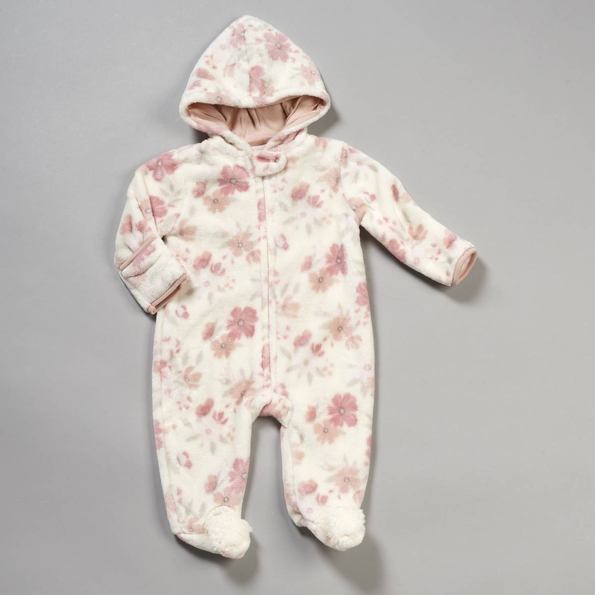 Baby Girl (NB-9M) Le Top Floral Hooded Faux Fur Coverall