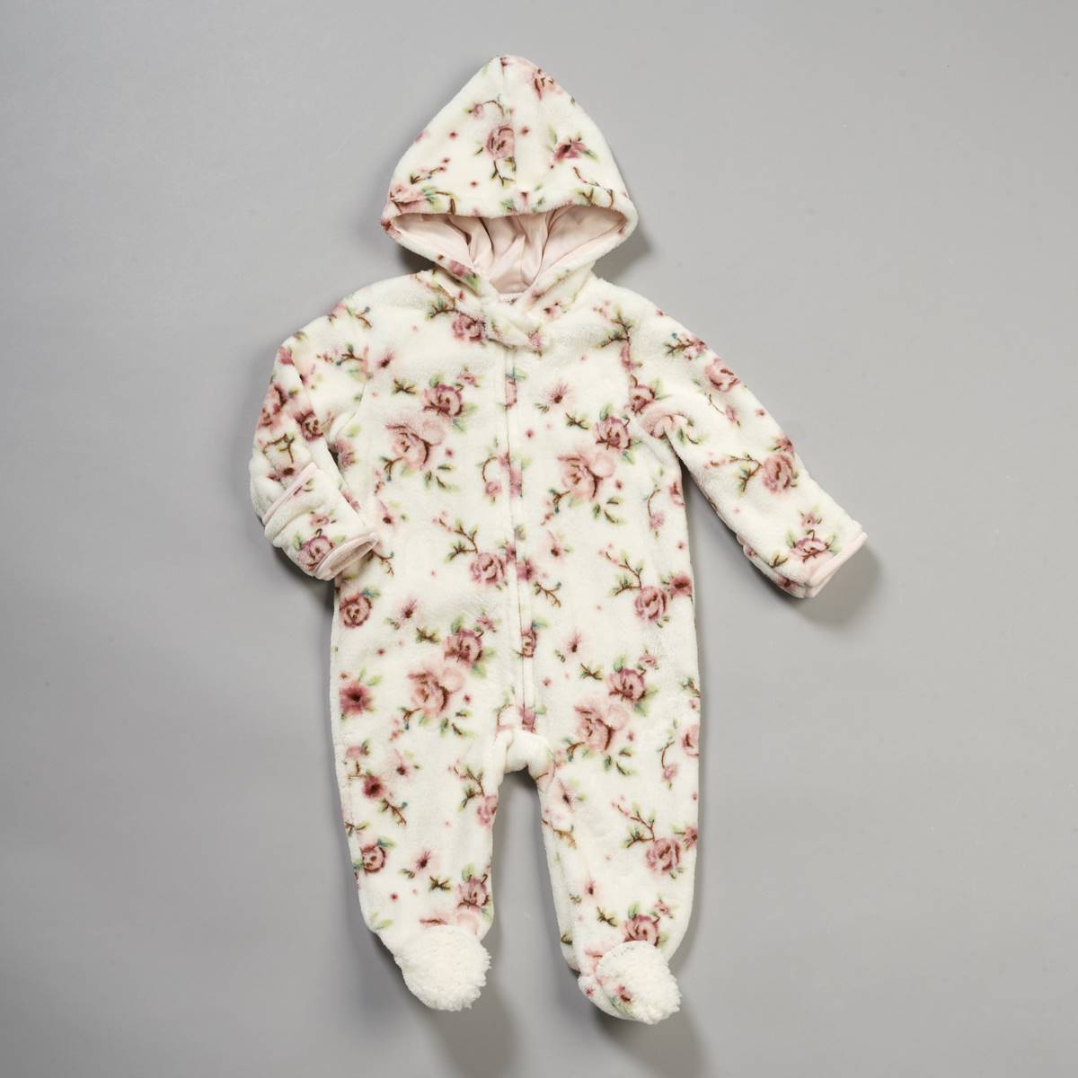 Baby Girl (NB-9M) Le Top Bebe Rose Hooded Faux Fur Coveralls