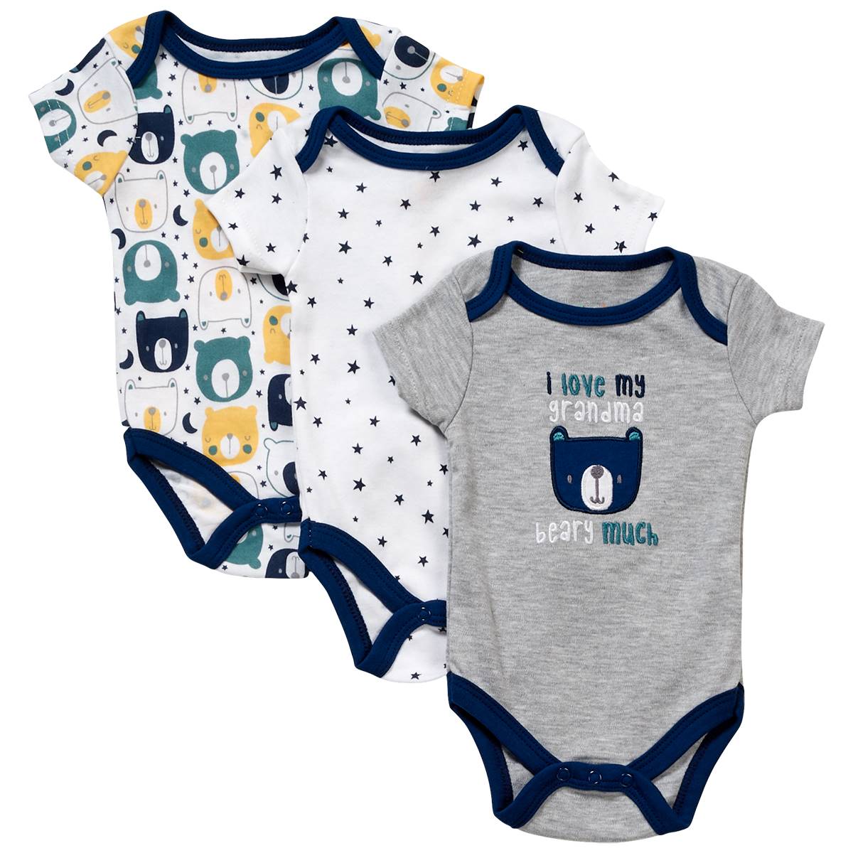 Baby Unisex (NB-9M) Baby Gear(R) 3pk. Love Grandma Bear Bodysuits