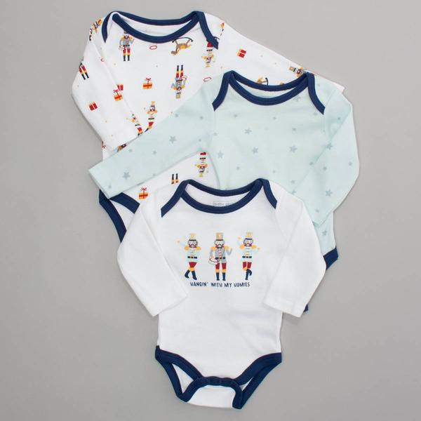 Baby Unisex (NB-9M) Baby Gear(R) 3pk. Nutcracker Bodysuits