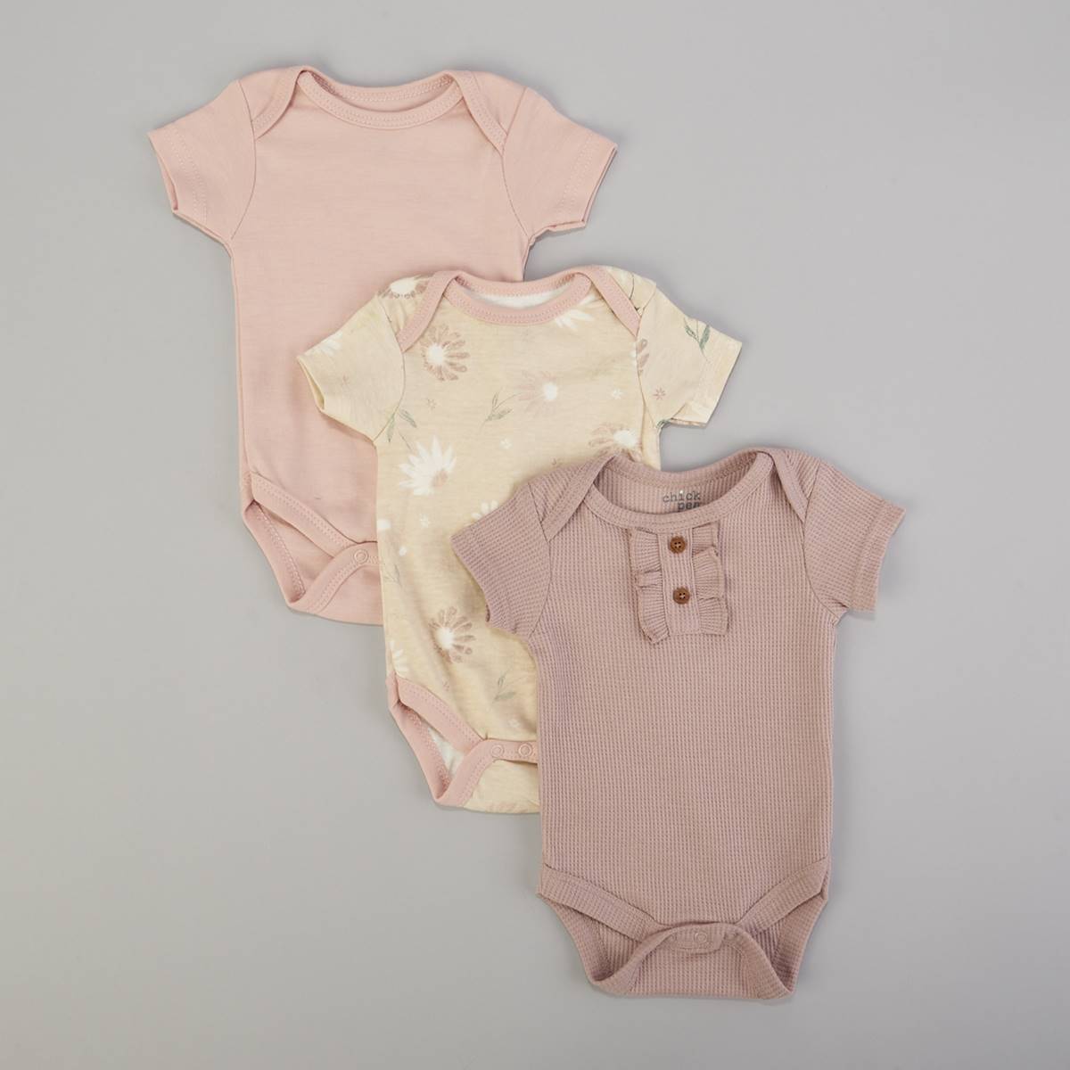 Baby Girl (NB-9M) Chick Pea 3pk. Faded Flower Bodysuits