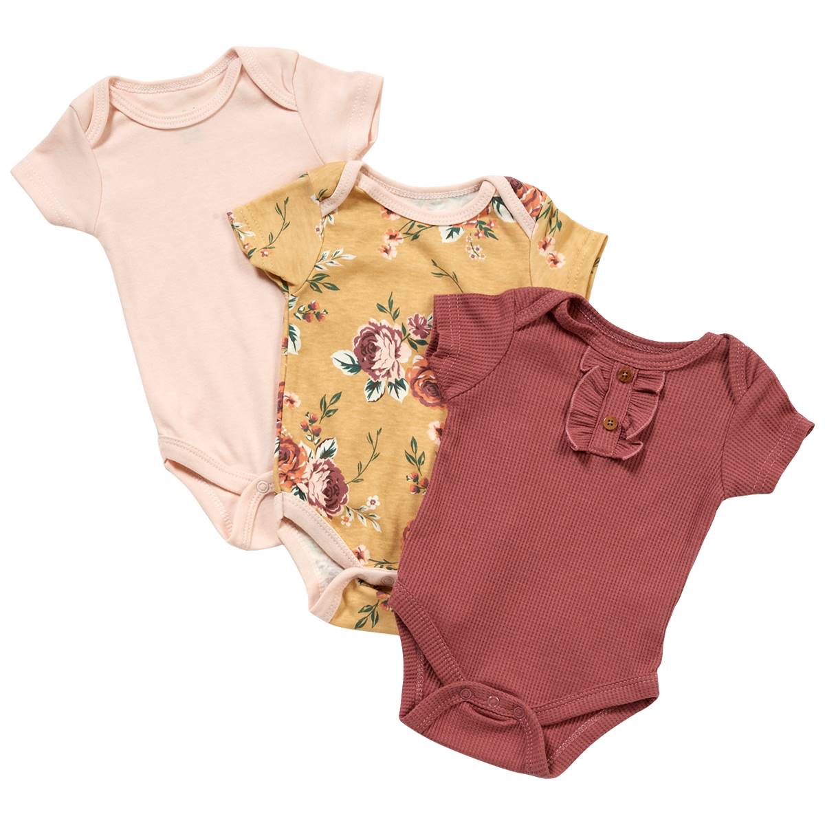 Baby Girl (NB-9M) Chick Pea 3pk. Ruffle & Floral Bodysuits