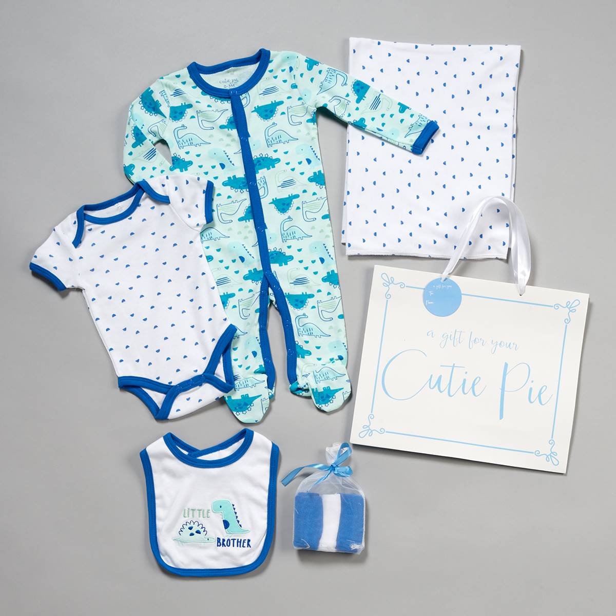 Baby Boy (NB-9M) Cutie Pie 9pc. Lil Brother Dino Hanging Gift Set
