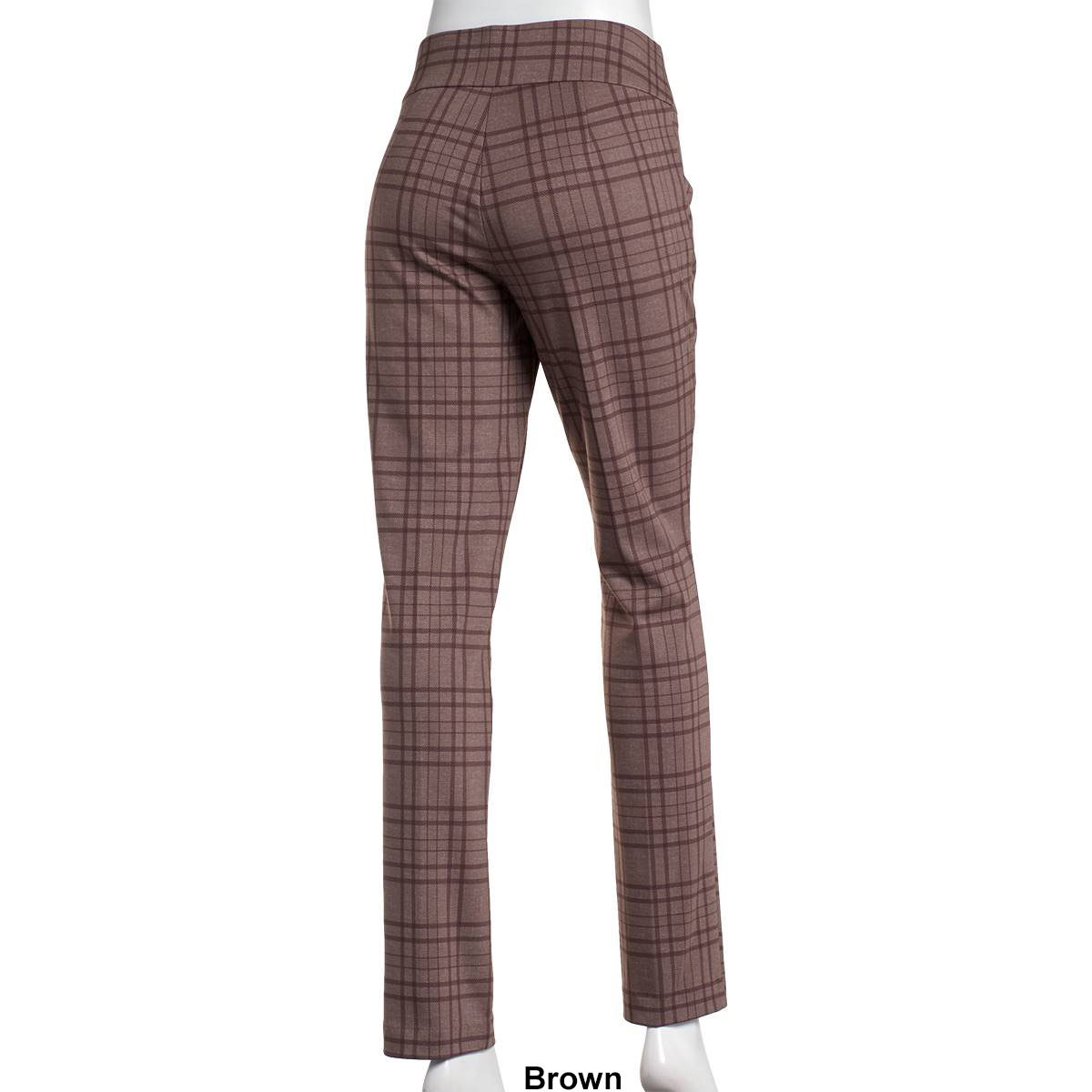 Plus Size Briggs Plaid Pull On Straight Leg Ponte Pants