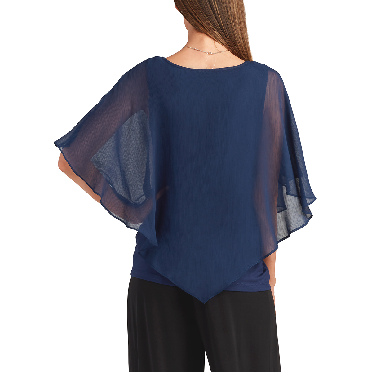 Plus Size  AGB Solid Chiffon Popover Blouse With Necklace