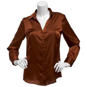 Juniors A. Byer Solid Satin Button Front Blouse alternate view