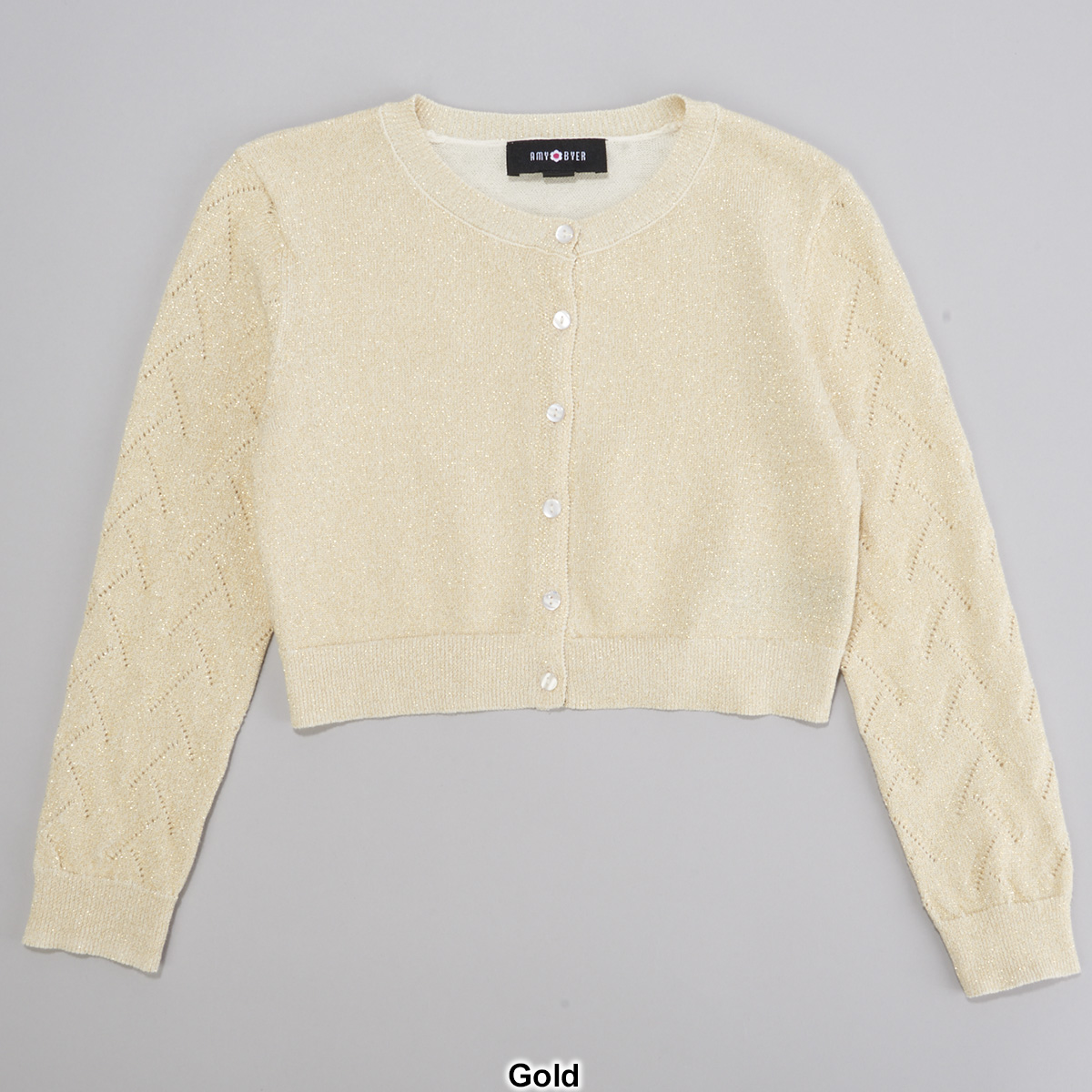 Girls (7-16) Amy Byer Long Sleeve Pointelle Cropped Cardigan