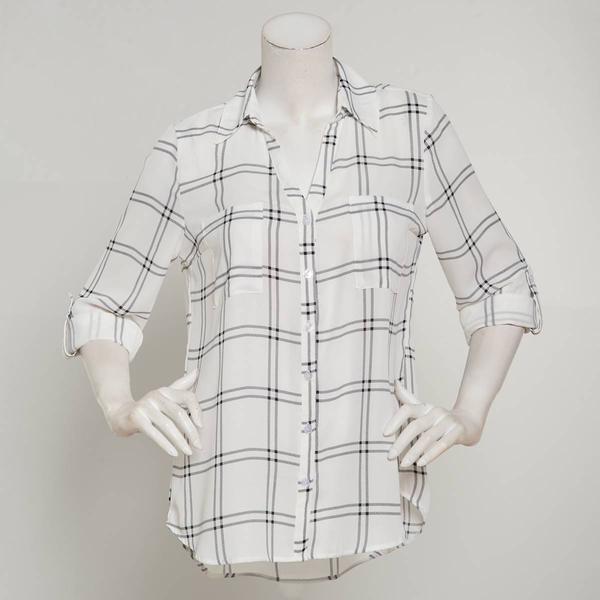 Juniors A. Byer Windowpane Button Front Portofino Blouse
