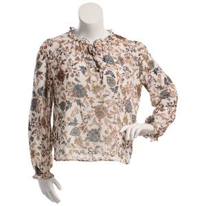 Juniors A. Byer Floral Clip Dot Tie Neck Blouse