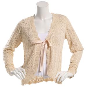 Juniors A. Byer Long Sleeve Crochet Ribbon Tie Sweater Cardigan