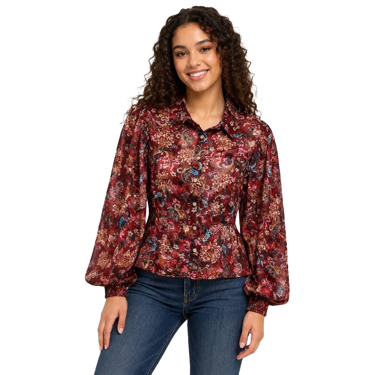 Bcx Juniors' Satin Stripe Lurex Collared Button-Up Shirt - Pat B