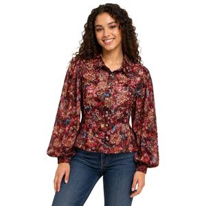 Juniors A. Byer Floral Ruffle Button Front Blouse