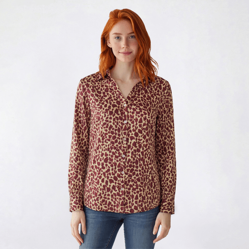 Juniors A. Byer Cheetah Satin Button Front Blouse- Cheetah