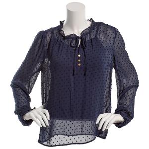 Juniors A. Byer Long Sleeve Clip Dot Tie Neck Blouse alternate view