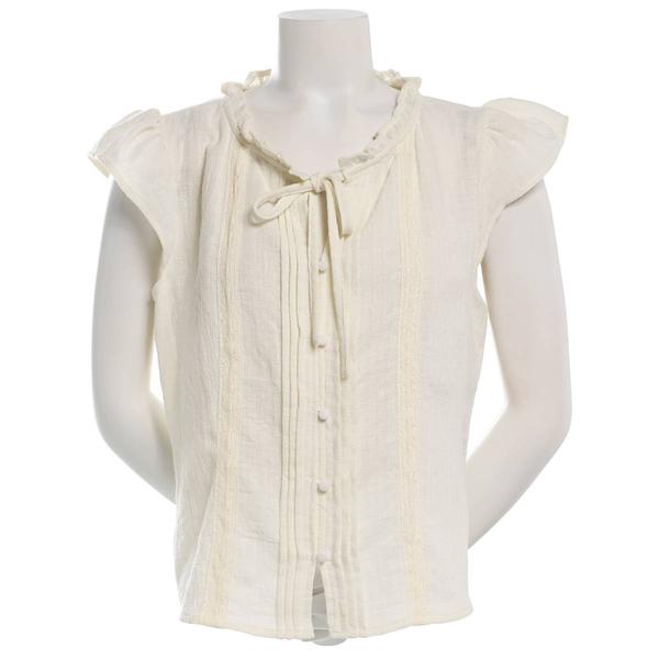 Juniors A. Byer Flutter Sleeve Babydoll Tie Neck Blouse